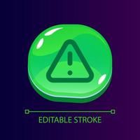 Warning glossy ui button with linear icon. Notification about problem. Important announcement. Isolated user interface element for web, mobile, video game design. Editable stroke vector