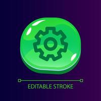 Cogwheel glossy ui button with linear icon. Access to device settings. Technology development. Isolated user interface element for web, mobile, video game design. Editable stroke vector