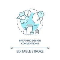 Breaking design conventions turquoise concept icon. UX UI designer fail abstract idea thin line illustration. Isolated outline drawing. Editable stroke vector