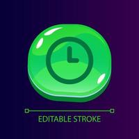 Clock setup glossy ui button with linear icon. Timer application. Time measure software. Isolated user interface element for web, mobile, video game design. Editable stroke vector