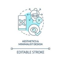 Aesthetics and minimalist design turquoise concept icon. App usability. UX rule abstract idea thin line illustration. Isolated outline drawing. Editable stroke vector