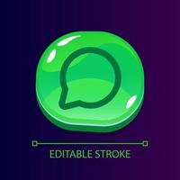 Speech bubble glossy ui button with linear icon. Communication tool. Send message. Isolated user interface element for web, mobile, video game design. Editable stroke vector