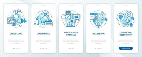 mental modelos en usuario investigación azul inducción móvil aplicación pantalla. recorrido 5 5 pasos editable gráfico instrucciones con lineal conceptos. ui, ux, gui modelo vector