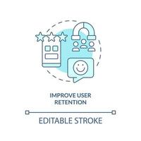 Improve user retention turquoise concept icon. Using familiarity advantage in UX abstract idea thin line illustration. Isolated outline drawing. Editable stroke vector