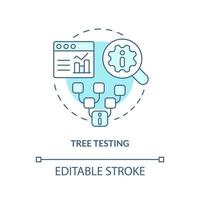 Tree testing turquoise concept icon. Website architecture. Mental model in UX design abstract idea thin line illustration. Isolated outline drawing. Editable stroke vector
