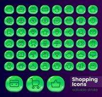 compras lustroso ui botón con lineal icono grande colocar. mi comercio desarrollo. aislado usuario interfaz elementos colección para web, móvil, vídeo juego diseño. editable carrera vector