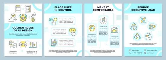 Golden rules of UI blue brochure template. User interface. Leaflet design with linear icons. Editable 4 vector layouts for presentation, annual reports