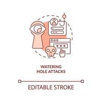 Watering hole attacks terracotta concept icon. Cyber infect. Hack website abstract idea thin line illustration. Isolated outline drawing. Editable stroke vector