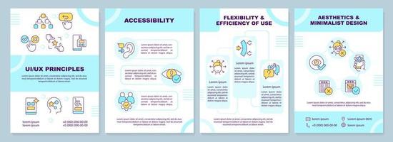 UI UX principles blue brochure template. User experience. Leaflet design with linear icons. Editable 4 vector layouts for presentation, annual reports