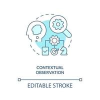Contextual observation turquoise concept icon. UX research methodology abstract idea thin line illustration. Isolated outline drawing. Editable stroke vector