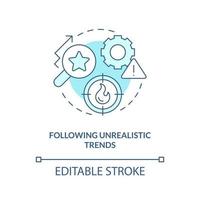 Following unrealistic trends turquoise concept icon. UX UI designer fail abstract idea thin line illustration. Isolated outline drawing. Editable stroke vector