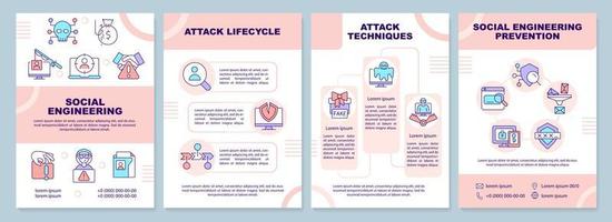 Cybercrime and social engineering pink brochure template. Leaflet design with linear icons. Editable 4 vector layouts for presentation, annual reports