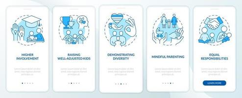 Benefits of same sex parenting blue onboarding mobile app screen. Walkthrough 5 steps editable graphic instructions with linear concepts. UI, UX, GUI template vector