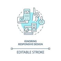 Ignoring responsive design turquoise concept icon. UX UI designer fail abstract idea thin line illustration. Isolated outline drawing. Editable stroke vector