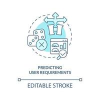 Predicting user requirements turquoise concept icon. Common UX design problem abstract idea thin line illustration. Isolated outline drawing. Editable stroke vector