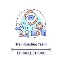 Train existing team concept icon. Employees education. IT staffing tip abstract idea thin line illustration. Isolated outline drawing. Editable stroke vector