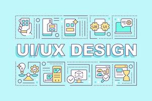 UX UI design word concepts turquoise banner. User experience principles. Infographics with editable icons on color background. Isolated typography. Vector illustration with text