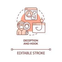 Deception and hook terracotta concept icon. Confidential information abstract idea thin line illustration. Isolated outline drawing. Editable stroke vector
