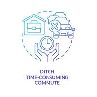 Ditch time-consuming commute blue gradient concept icon. Remote work benefit. Reduce time loss abstract idea thin line illustration. Isolated outline drawing vector