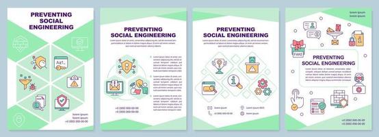 Preventing social engineering green brochure template. Safety. Leaflet design with linear icons. Editable 4 vector layouts for presentation, annual reports
