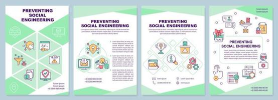 Preventing social engineering green brochure template. Safety. Leaflet design with linear icons. Editable 4 vector layouts for presentation, annual reports