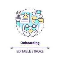 Onboarding concept icon. New hire integration in work process. IT staffing process abstract idea thin line illustration. Isolated outline drawing. Editable stroke vector