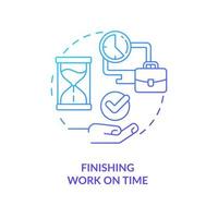 Finishing work on time blue gradient concept icon. Strict job schedule. Remote workplace. Setting deadline abstract idea thin line illustration. Isolated outline drawing vector