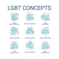 LGBT turquoise concept icons set. Gender and identity. LGBTQ community idea thin line color illustrations. Isolated symbols. Editable stroke vector