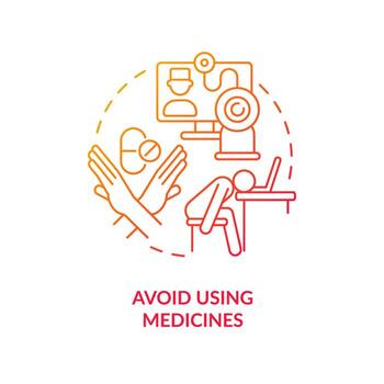 Avoid using medicines red gradient concept icon. Stop self-medication. Health care tip. Employee burnout abstract idea thin line illustration. Isolated outline drawing vector