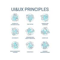 UI UX principles turquoise concept icons set. Interaction design fundamentals idea thin line color illustrations. Isolated symbols. Editable stroke vector