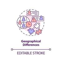 Geographical differences concept icon. IT staffing service disadvantage abstract idea thin line illustration. Isolated outline drawing. Editable stroke vector