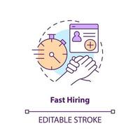 Fast hiring concept icon. Recruitment agency. IT staffing service advantage abstract idea thin line illustration. Isolated outline drawing. Editable stroke vector