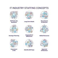 IT industry staffing concept icons set. Human resource department. Select candidate idea thin line color illustrations. Isolated symbols. Editable stroke vector