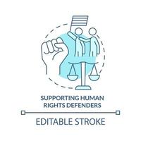 Supporting human rights defenders turquoise concept icon. State support abstract idea thin line illustration. Isolated outline drawing. Editable stroke vector