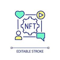 NFT integration in social media RGB color icon. Digital art monetization. Crypto artefacts sell platform. Isolated vector illustration. Simple filled line drawing. Editable stroke