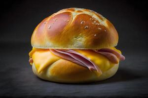 Homemade bun made of cheese and ham for breakfast food photography photo