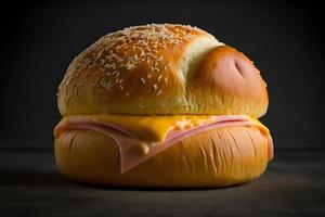 Homemade bun made of cheese and ham for breakfast food photography photo