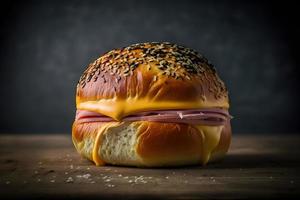 Homemade bun made of cheese and ham for breakfast food photography photo