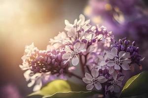Lilac flowers spring blossom, sunny day light bokeh background photo