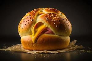 Homemade bun made of cheese and ham for breakfast food photography photo