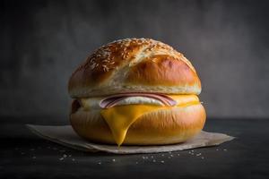 Homemade bun made of cheese and ham for breakfast food photography photo