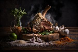 Fresh Schweinshaxe with spices, garlic and salt food photography photo