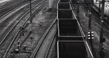 railway tracks with freight trains photo