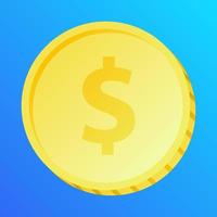 Gold coin icon vector illustration. Golden coin with dollar sign. 3d gold coin vector symbol design.  Graphic resource for money, finance, business, currency, wealth or economy