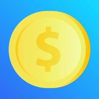 Gold coin icon vector illustration. Simple golden coin with dollar sign. 3d gold coin vector symbol design.  Graphic resource for money, finance, business, currency, wealth or economy