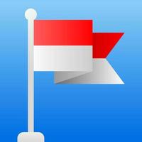 Indonesian flag icon vector illustration. Waving flag Indonesia vector design element. 3d indonesian flag with flagpole vector graphic resource