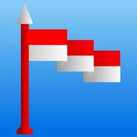 Indonesian simple waving flag with spear icon vector illustration. Waving flag Indonesia vector design element. 3d indonesian flag with flagpole vector graphic resource