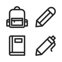 Education icons set. Backpack, Pencil, Book, Pen. Perfect for website mobile app, app icons, presentation, illustration and any other projects vector