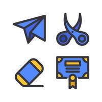 Education icons set. Paper plane, scissor, eraser, certificate. Perfect for website mobile app, app icons, presentation, illustration and any other projects vector