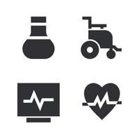 Medical icons set. flask lab, wheelchair, monitor, pulse. Perfect for website mobile app, app icons, presentation, illustration and any other projects vector